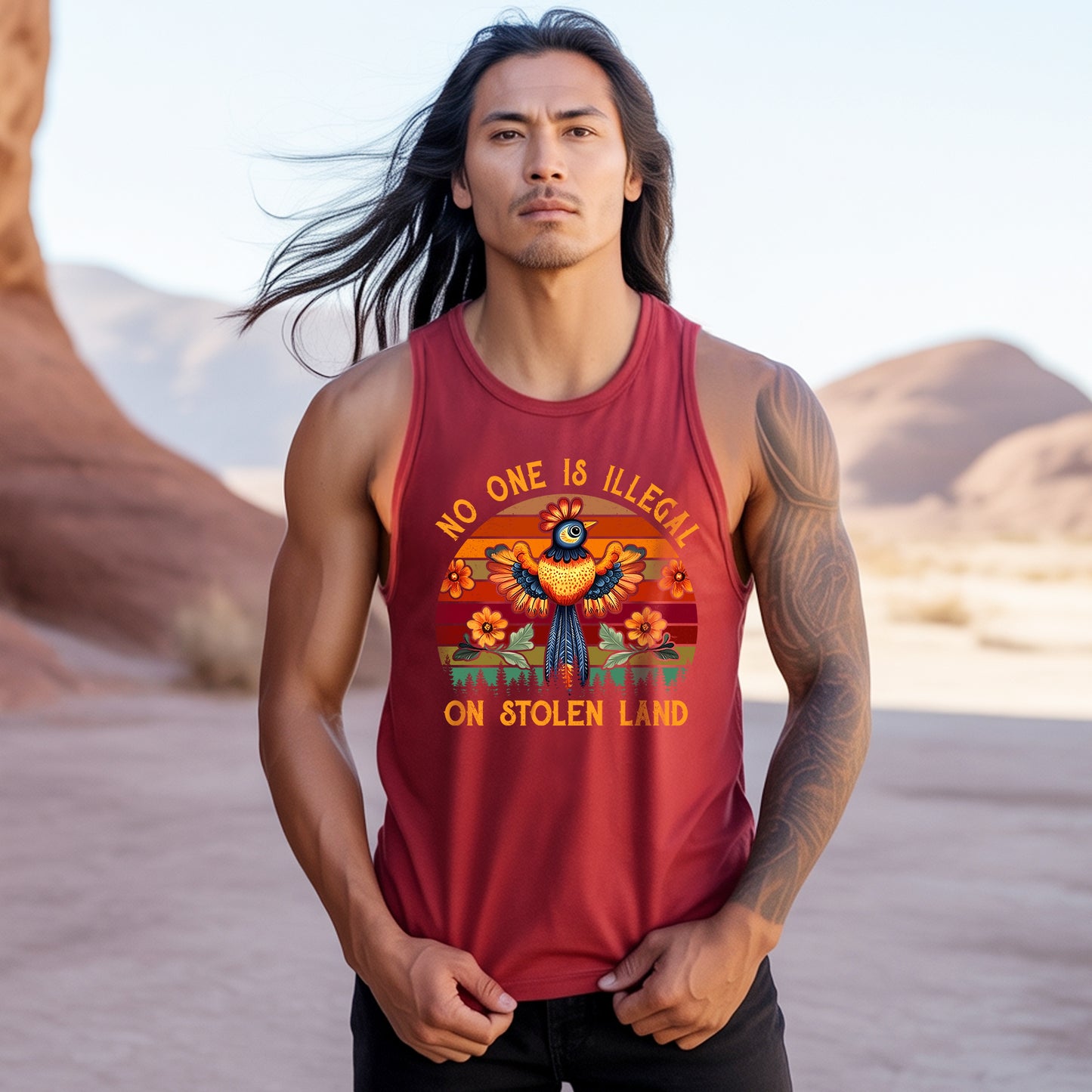 No One Is Illegal On Stolen Land Colorful Bird Nature Artwork Unisex Tank Top