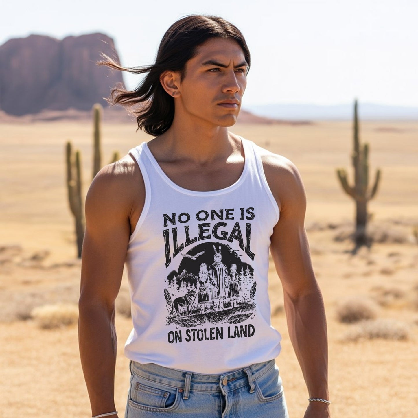 No One Is Illegal on Stolen Land Native American Unisex Tank Top