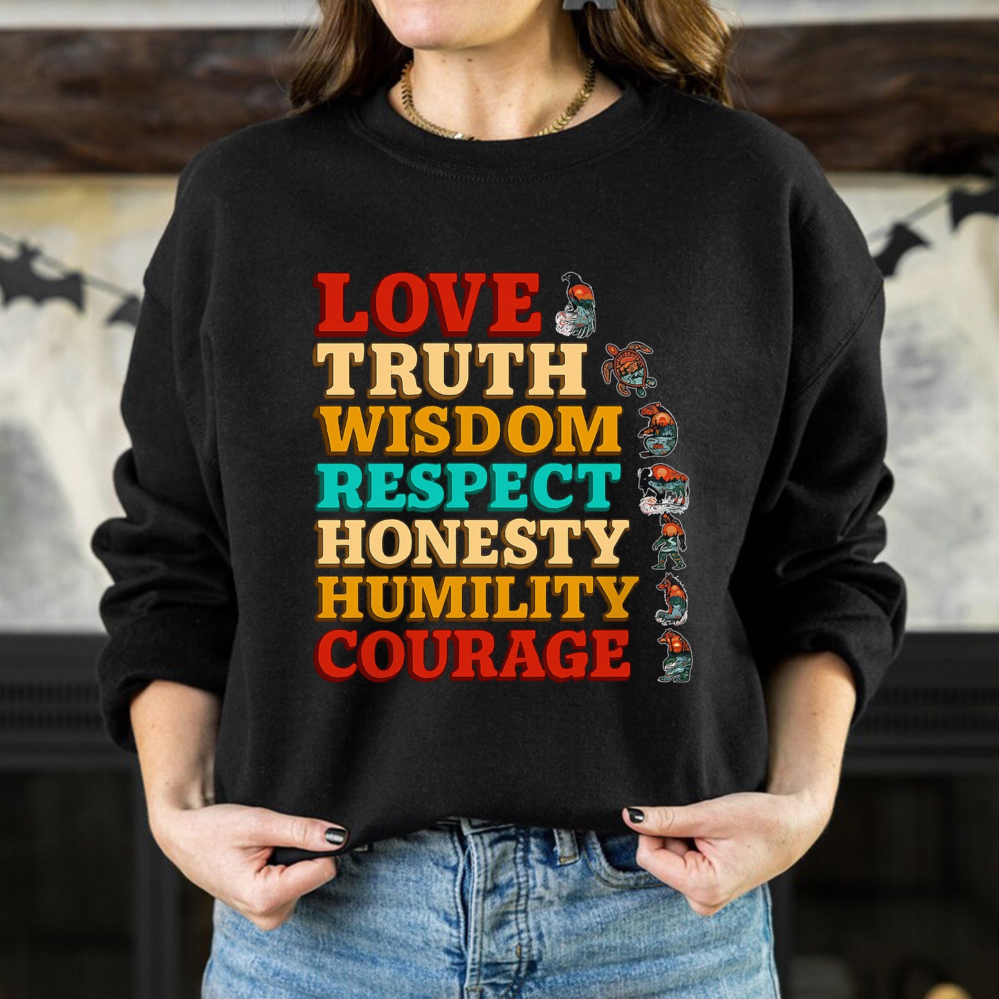 Seven Grandfather Teachings - Values Typography Unisex T-Shirt/T-Shirt V-Neck/Hoodie/Sweatshirt