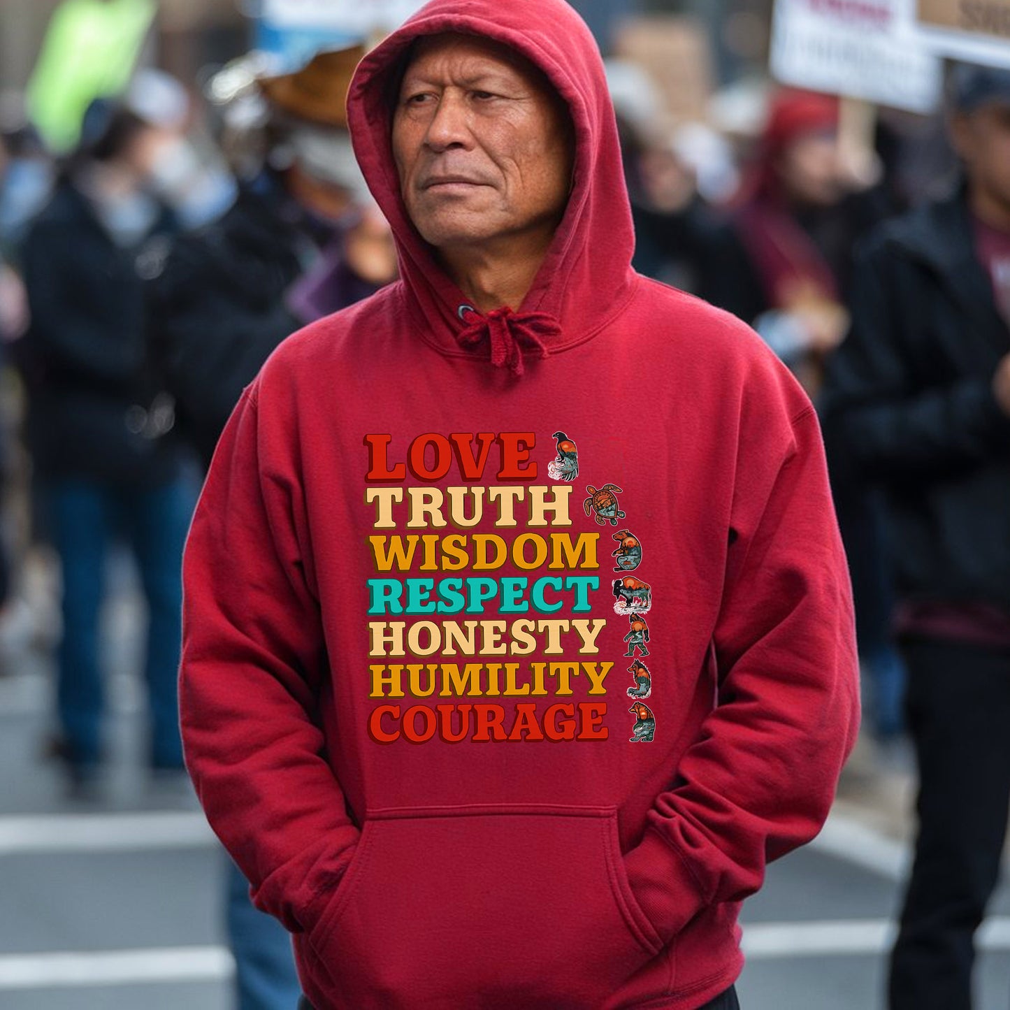 Seven Grandfather Teachings - Values Typography Unisex T-Shirt/T-Shirt V-Neck/Hoodie/Sweatshirt