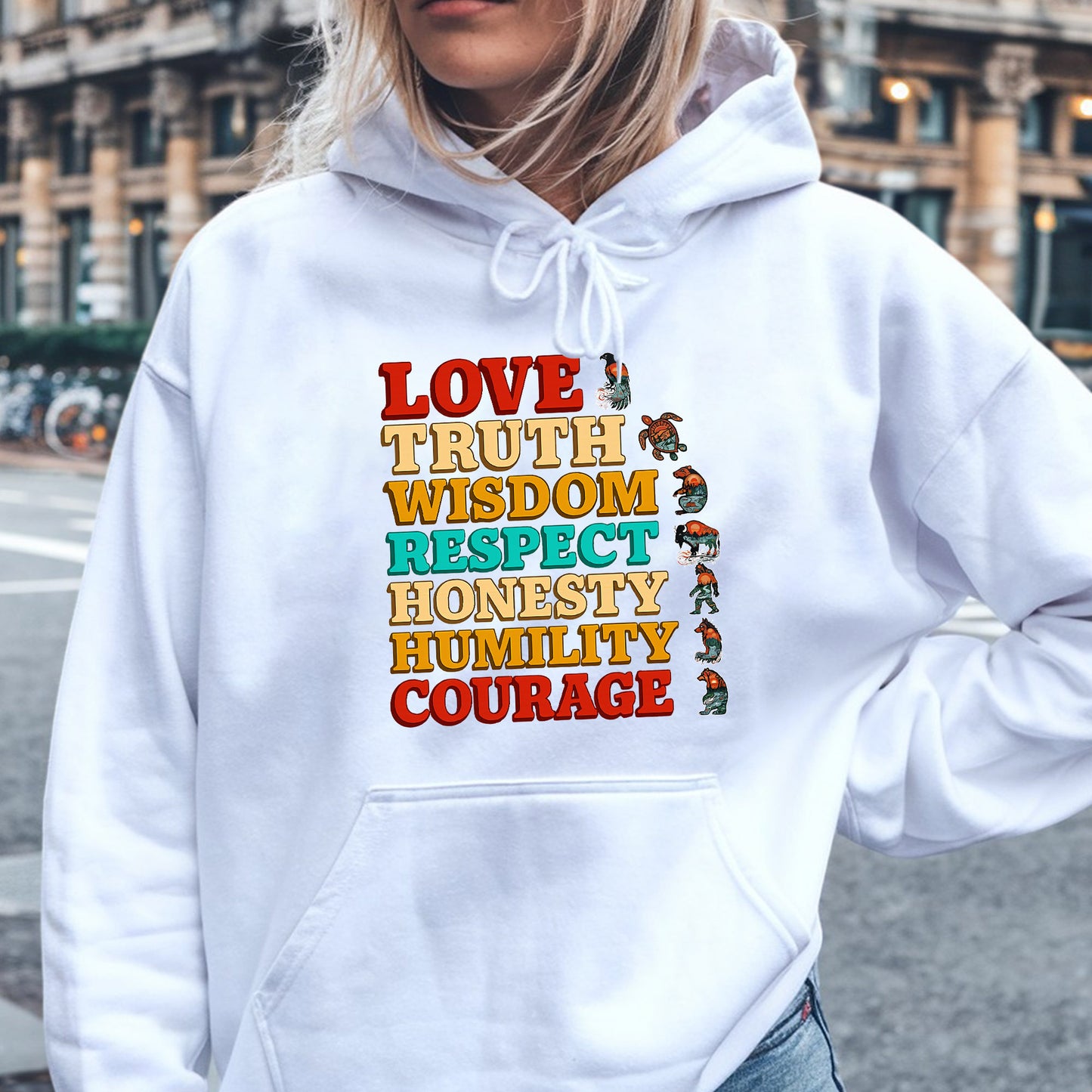 Seven Grandfather Teachings - Values Typography Unisex T-Shirt/T-Shirt V-Neck/Hoodie/Sweatshirt