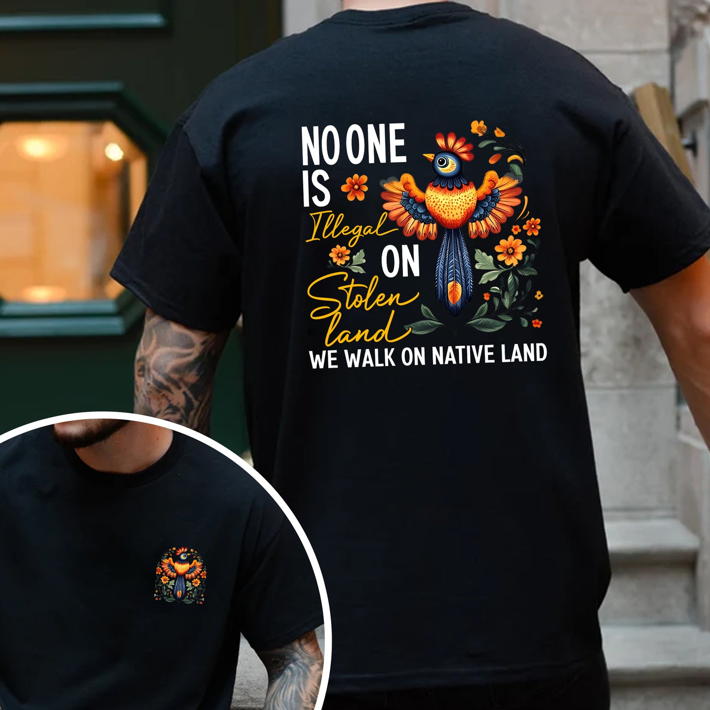 NO ONE IS ILLEGAL STATEMENT. WE WALK ON NATIVE LAND - Two sides - Unisex T-Shirt/T-Shirt V-Neck/Hoodie/Sweatshirt