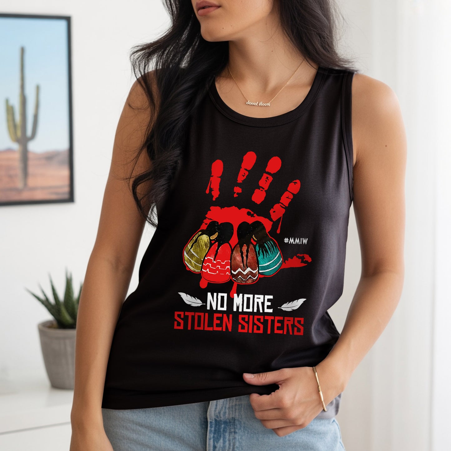 No More Stolen Sisters Red Handprint MMIW Awareness Unisex Tank Top