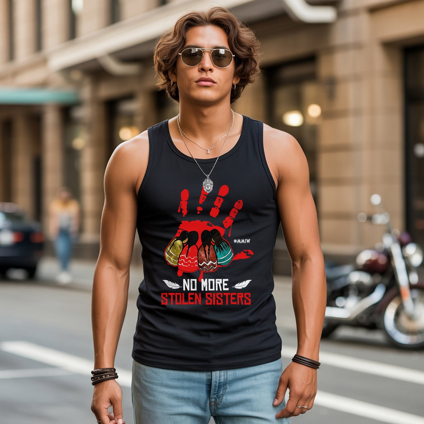 No More Stolen Sisters Red Handprint MMIW Awareness Unisex Tank Top