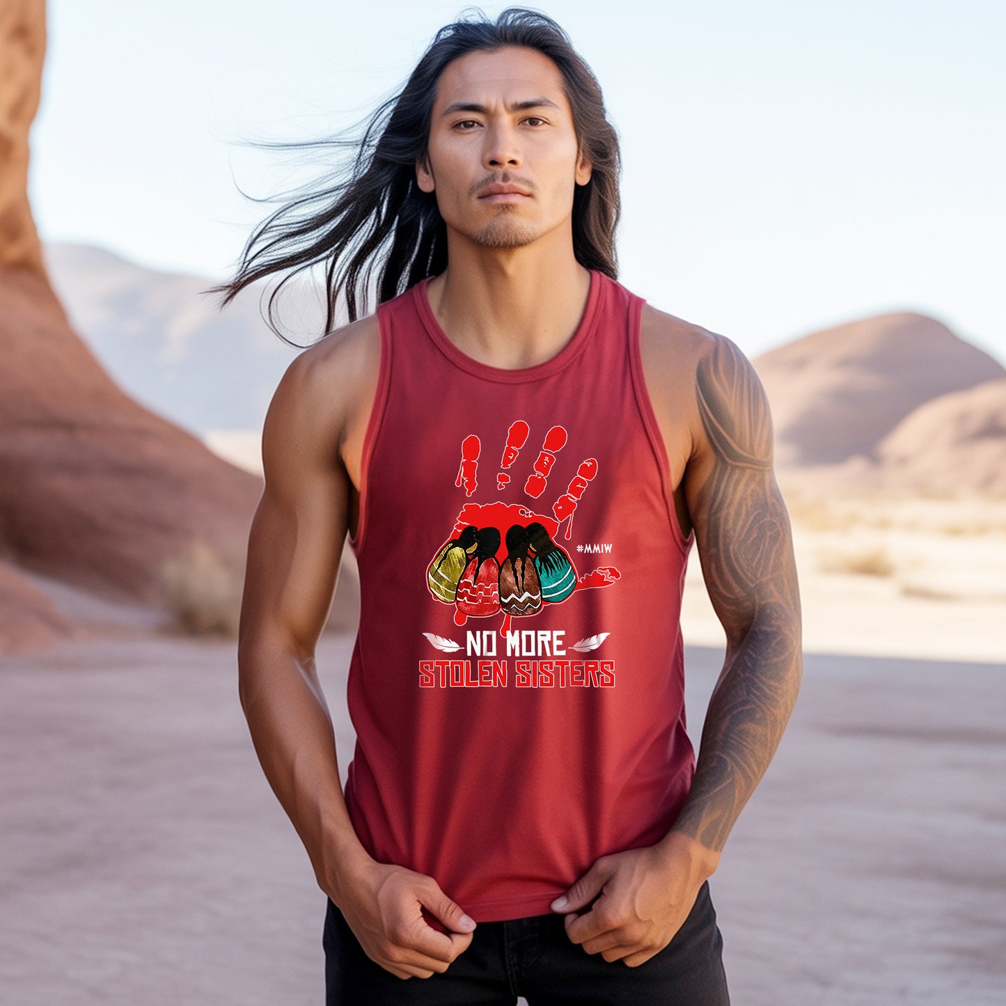No More Stolen Sisters Red Handprint MMIW Awareness Unisex Tank Top