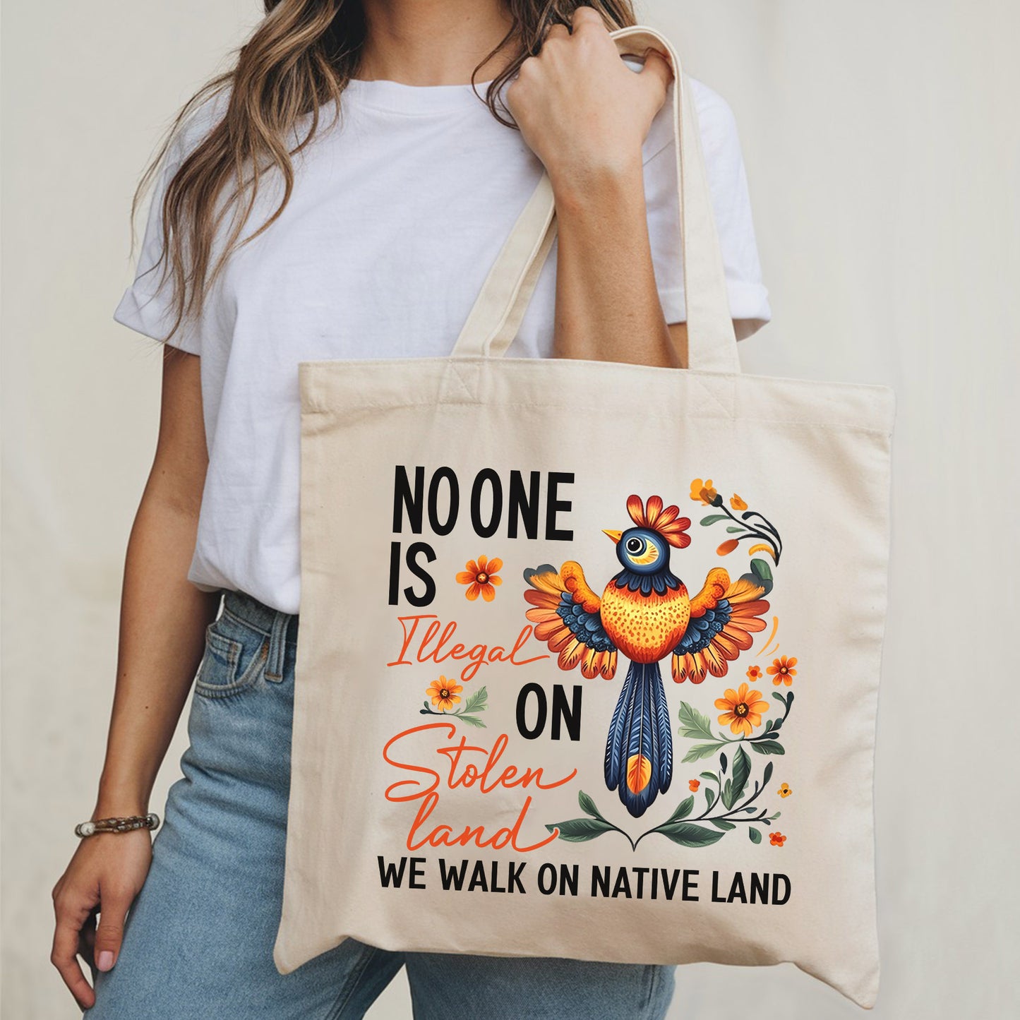 NO ONE IS ILLEGAL ON STOLEN LAND. WE WALK ON NATIVE LAND - Tote Bag S24