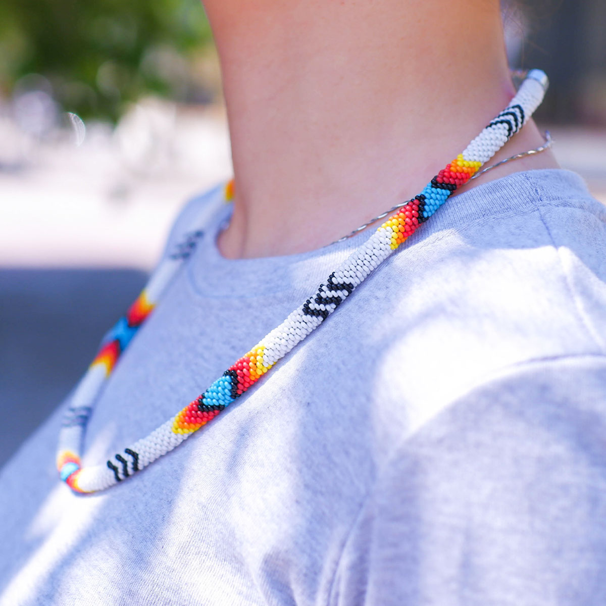 White Lightning Pattern Beaded Handmade Necklace For Women Native American Style