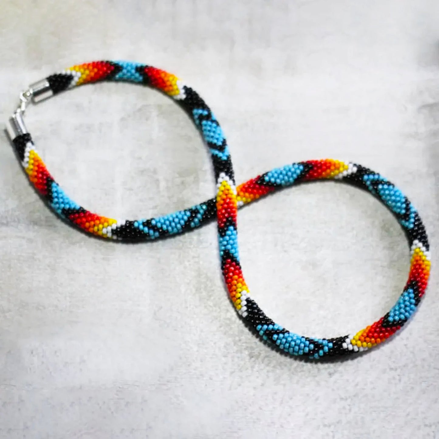 Dark Blue Beaded Long Necklace Handmade Native American Style for Women