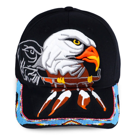 Eagle With Pipe Embroidered  Beaded Baseball Cap With Brim Unisex Native American Style