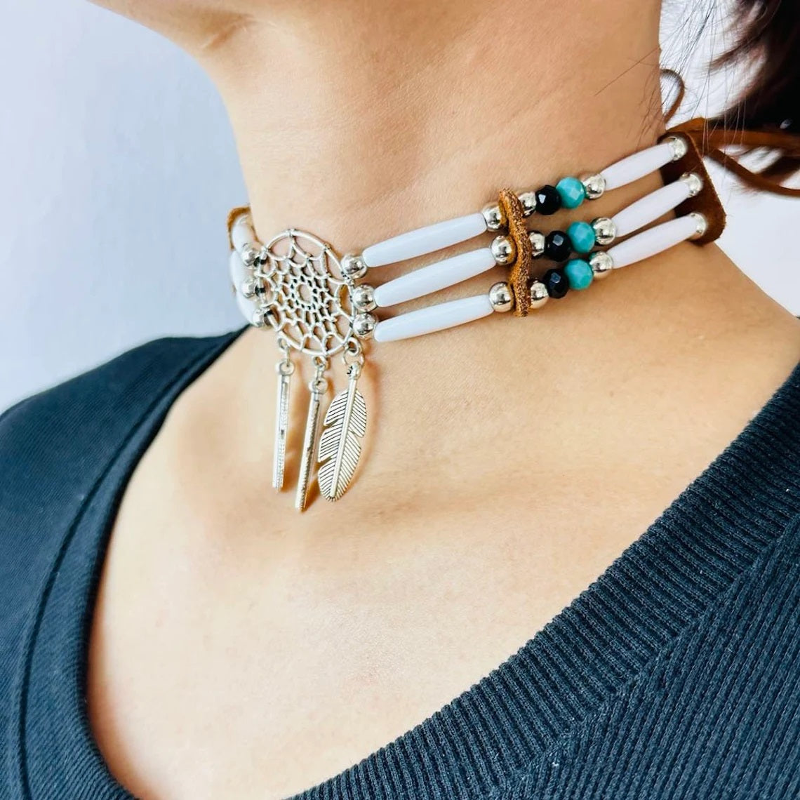 SALE 50% OFF - Native Buffalo Bone Bead Choker Tribal Jewelry