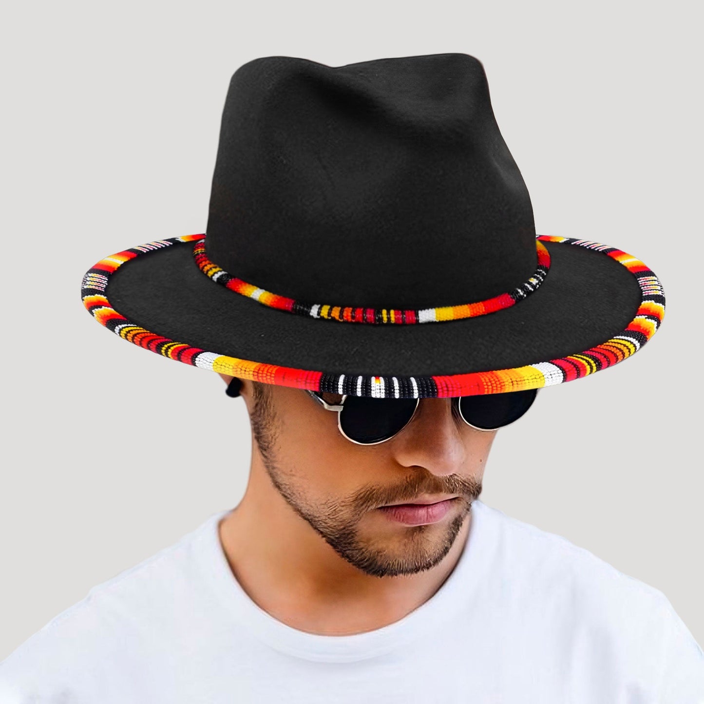 Orange Line Pattern Beaded Fedora Hatband for Men Women Beaded Brim with Native American Style