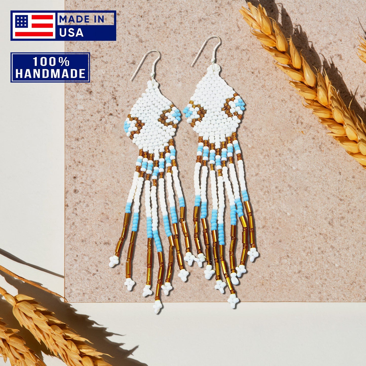 White Seed Beaded Handmade Earrings For Women