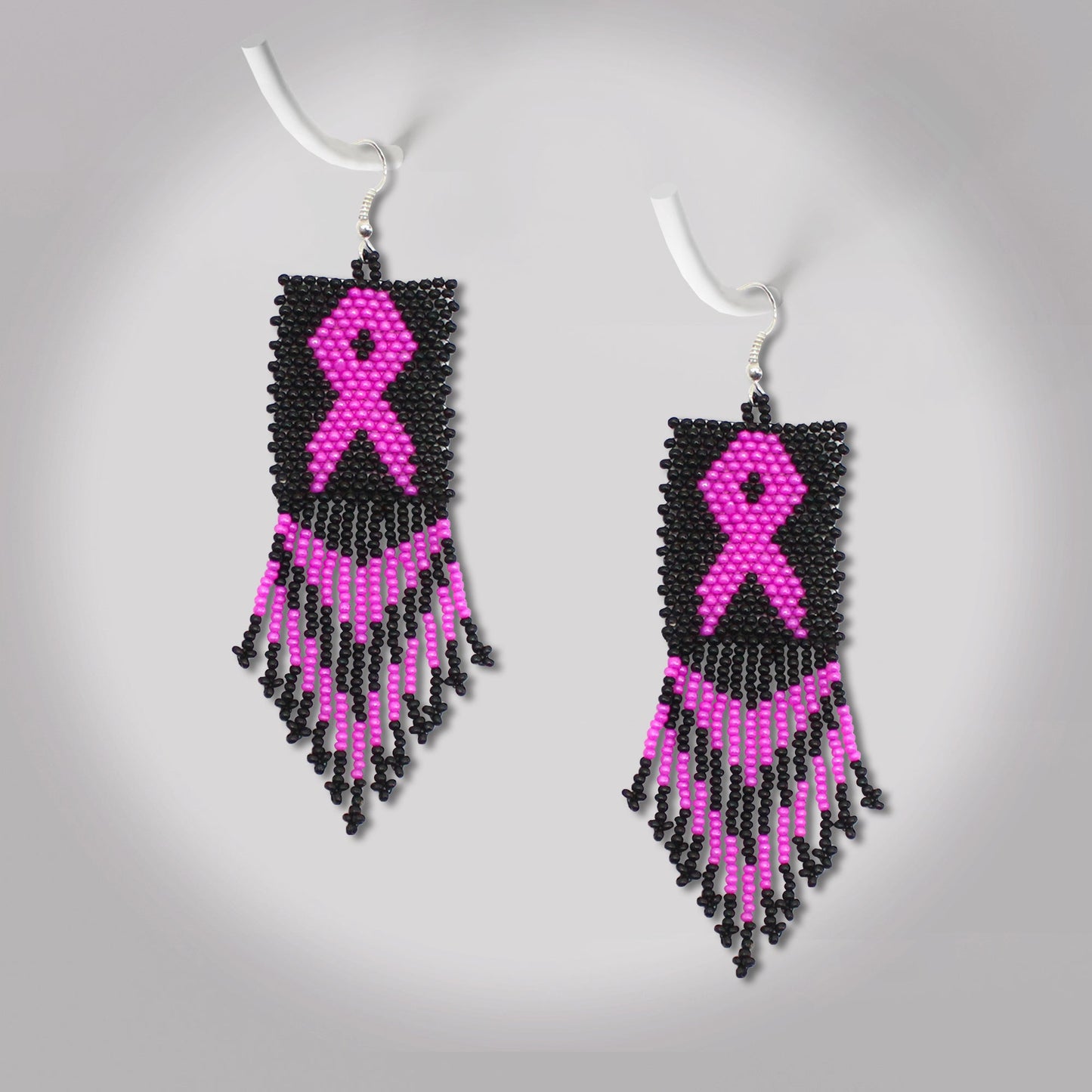 Black Pink Breast Cancer Awareness Beaded Handmade Earrings For Women