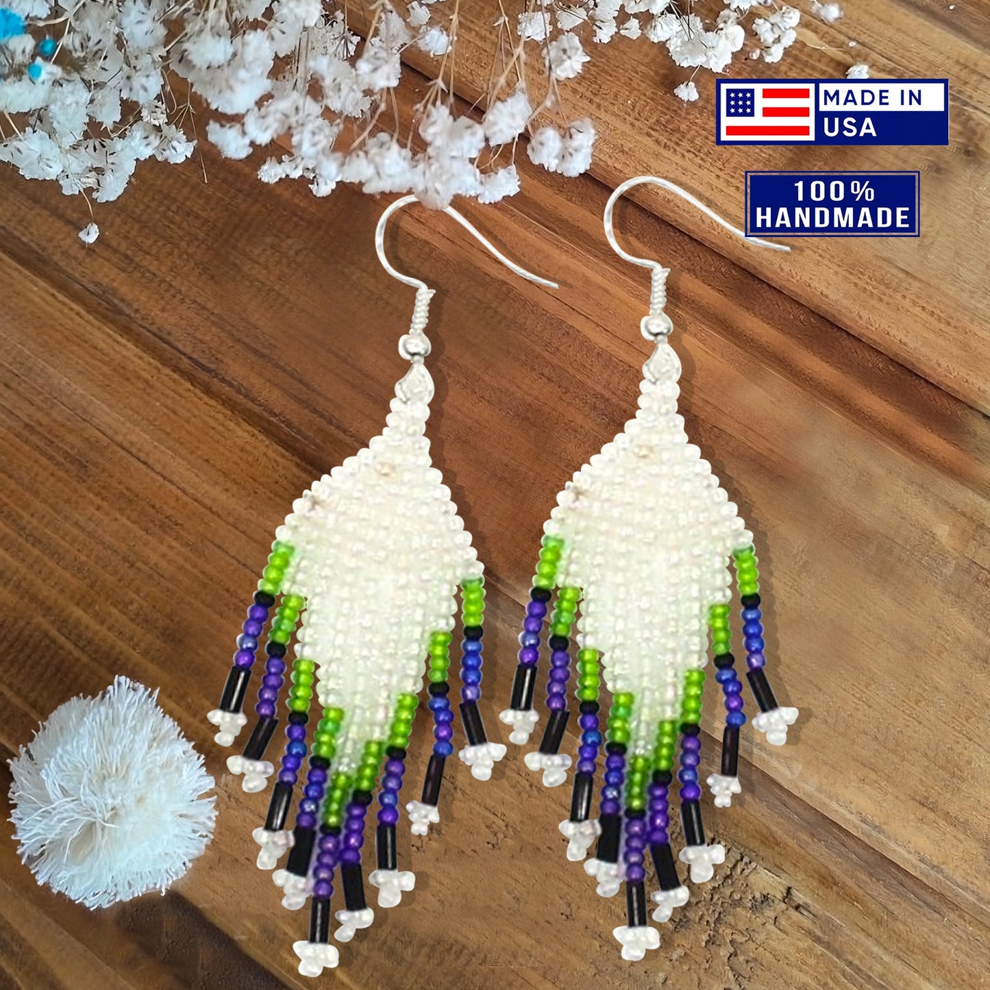 New Handmade Blue Green White Turtle Long Necklace Earring Set