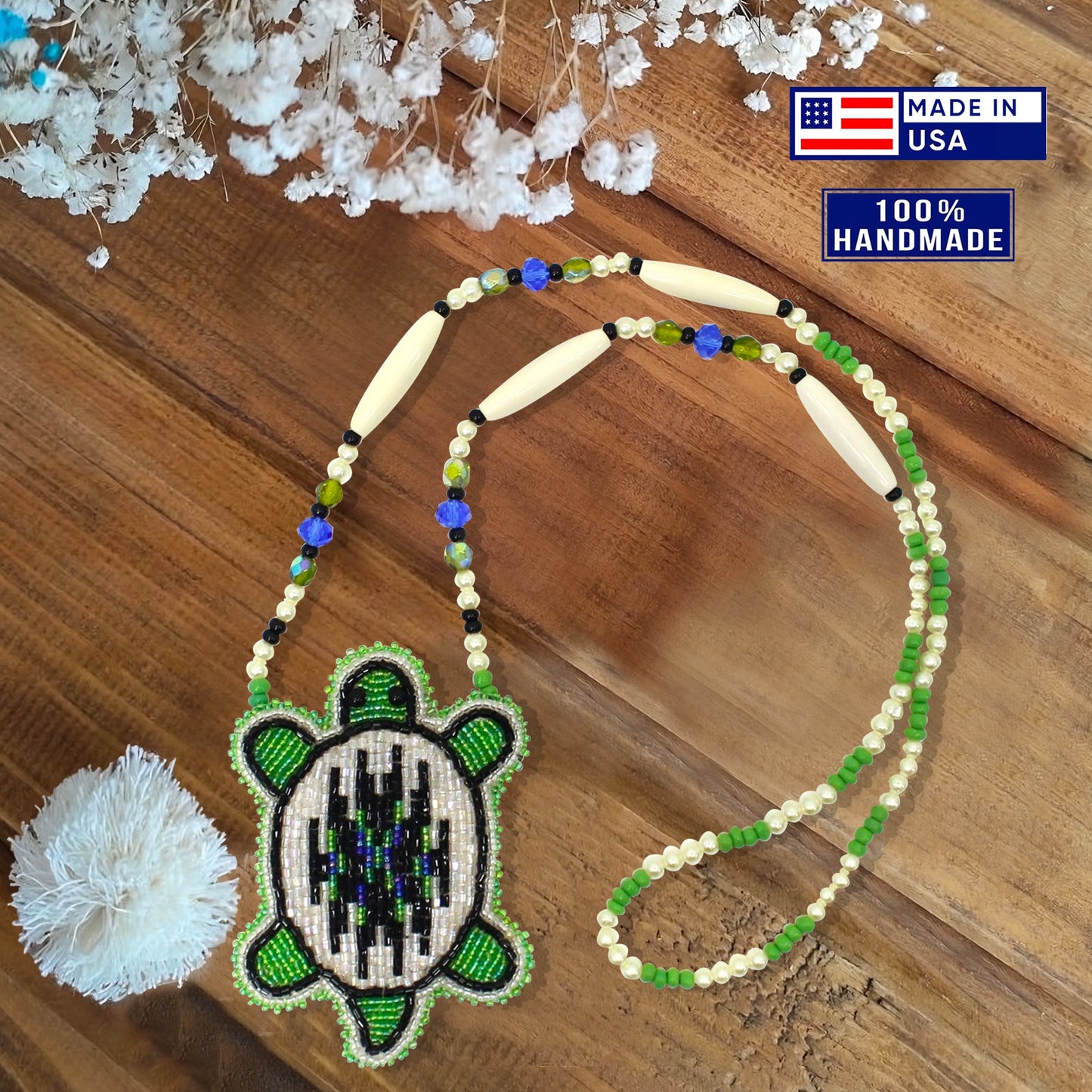 New Handmade Blue Green White Turtle Long Necklace Earring Set
