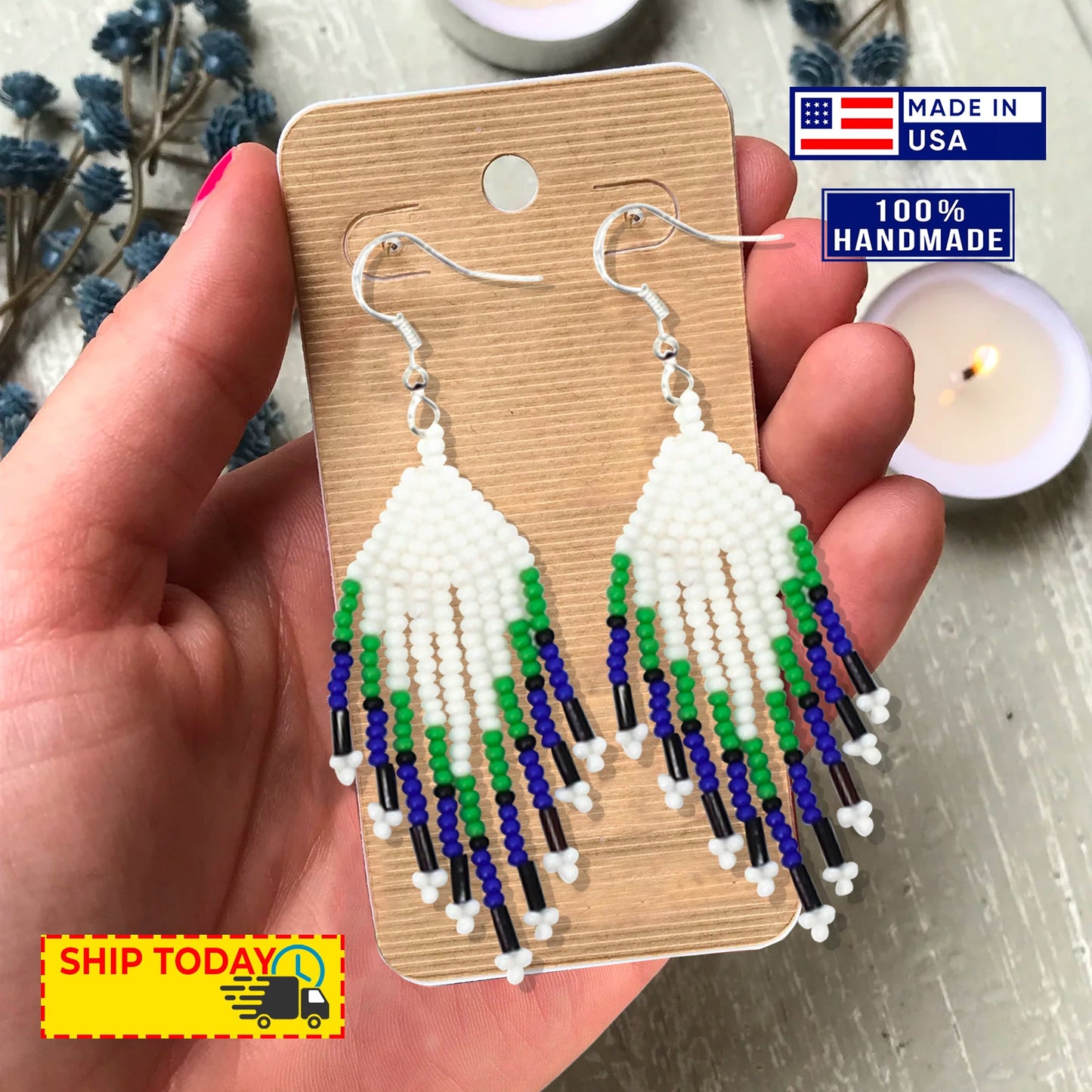 Handmade Beaded Turtle Shape Deep Blue Necklace Earrings Set
