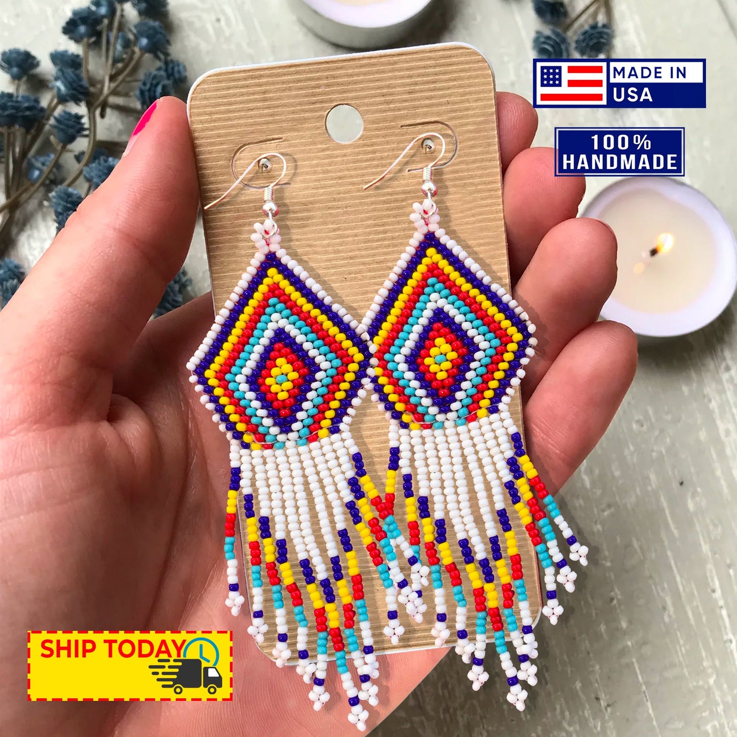 Handmade Beaded White Necklace Earrings Set