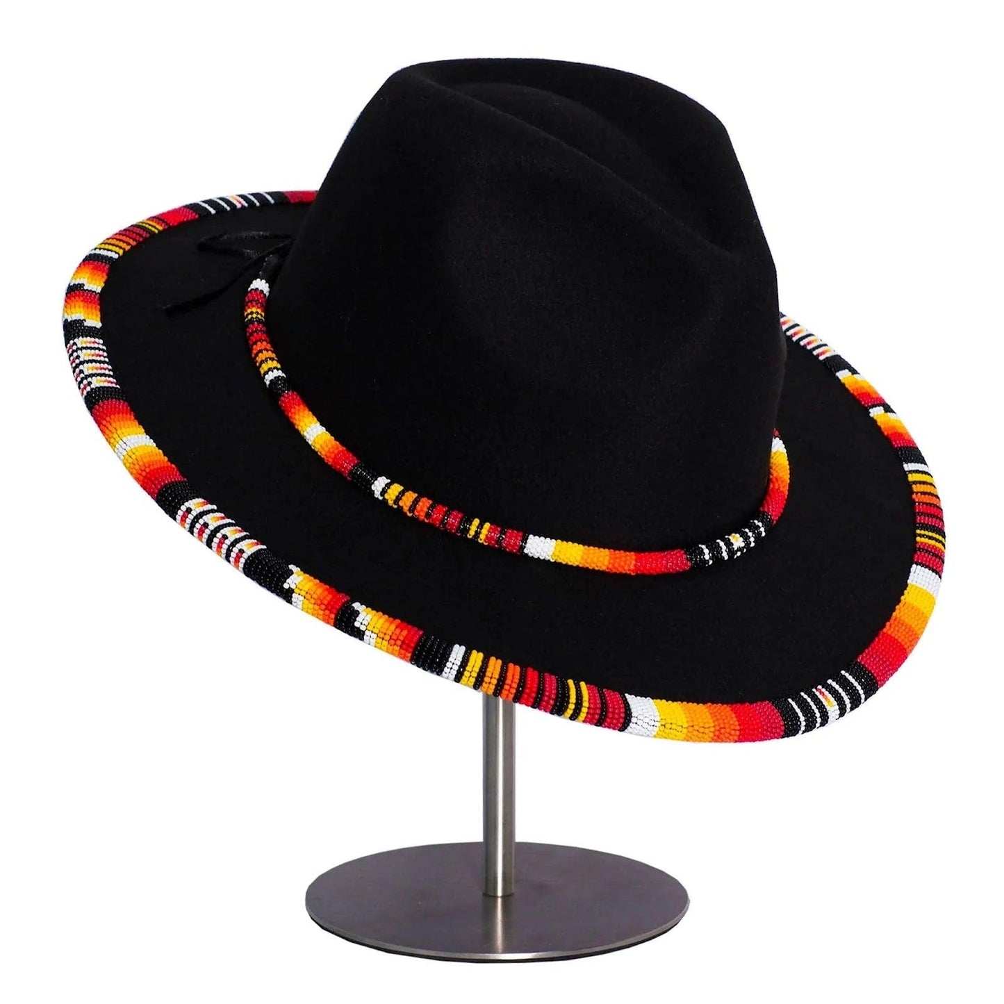 Orange Line Pattern Beaded Fedora Hatband for Men Women Beaded Brim with Native American Style
