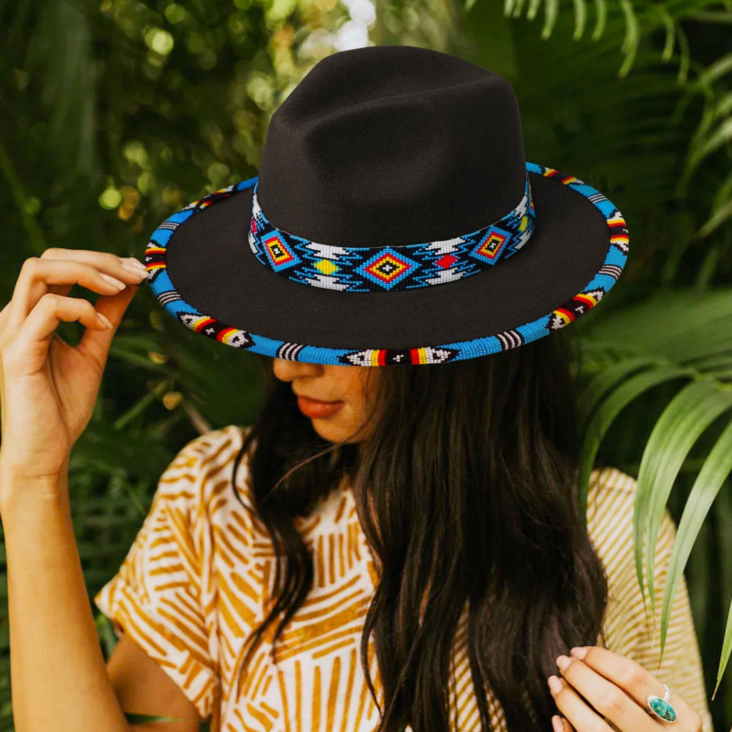 Payette Pattern Fedora Hatband For Men Women Beaded Brim With Native American Style