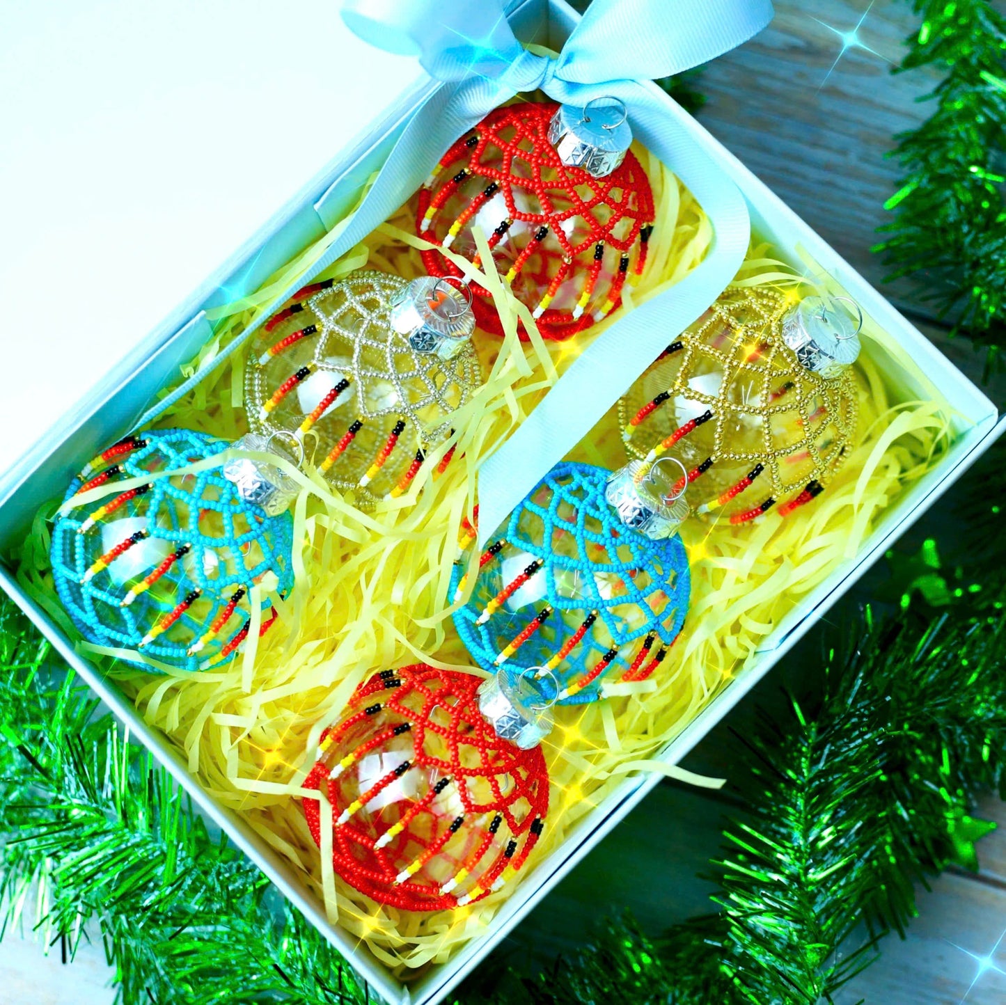 Silver Sparkly Handmade Beaded Ornament with Luminous Lights - Holiday Decor & Gifts