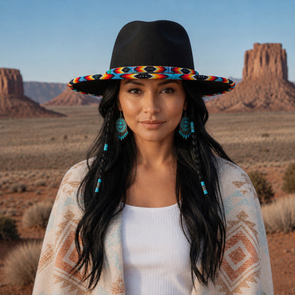 Black Dusk Pattern Fedora Hatband for Men Women Beaded Brim with Native American Style