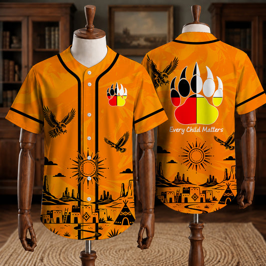 Every Child Matters Bear Paw Baseball Jersey - Orange Awareness Shirt