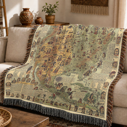 Native American Map Woven Throw Blanket - Tribal Heritage Blanket