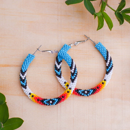 SALE 50% OFF - Handmade Dark Blue Pattern Beaded Earrings for Women