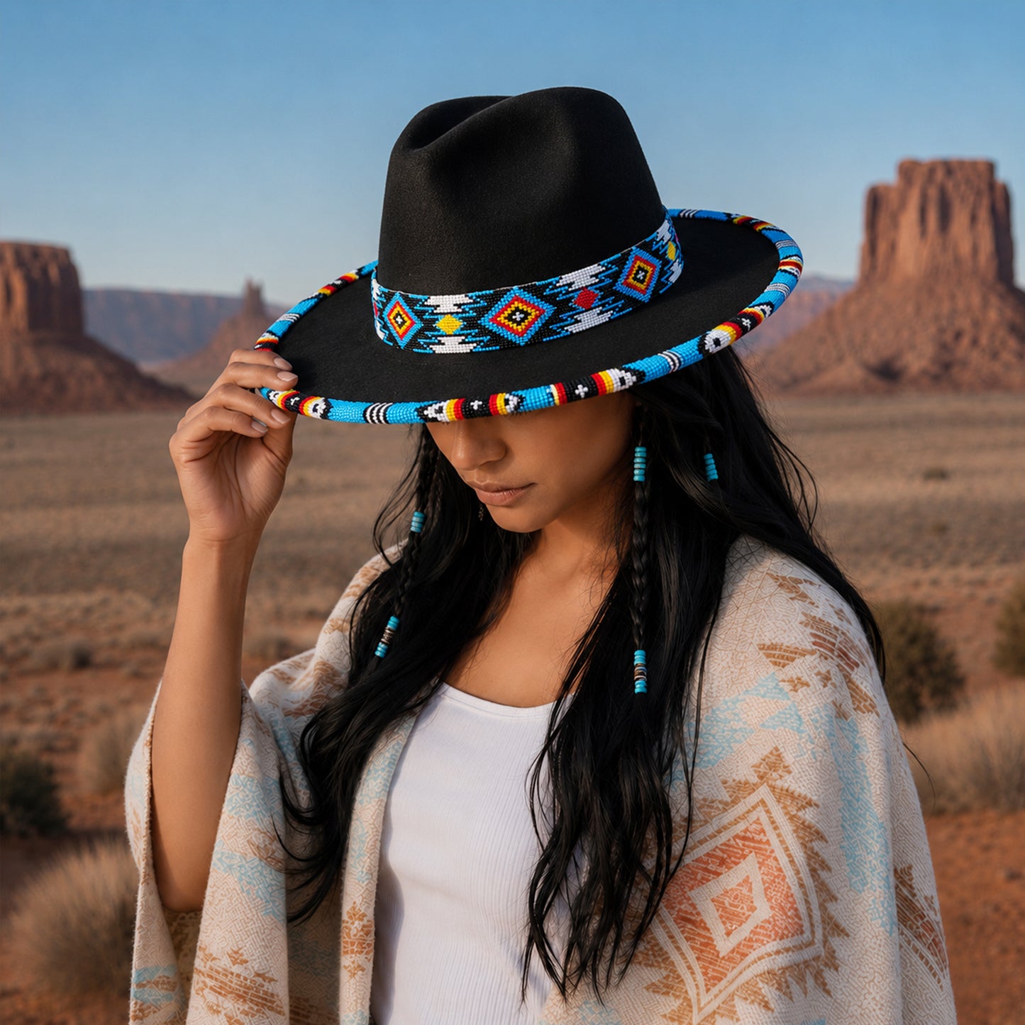 Payette Pattern Fedora Hatband For Men Women Beaded Brim With Native American Style
