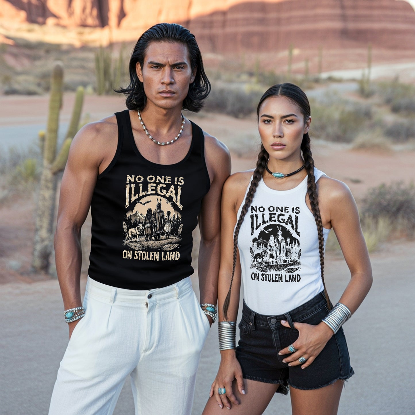 No One Is Illegal on Stolen Land Native American Unisex Tank Top