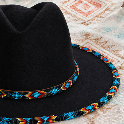 SALE 50% OFF - Dark Blue Pattern Fedora Hatband for Men Women Beaded Brim with Native American Style