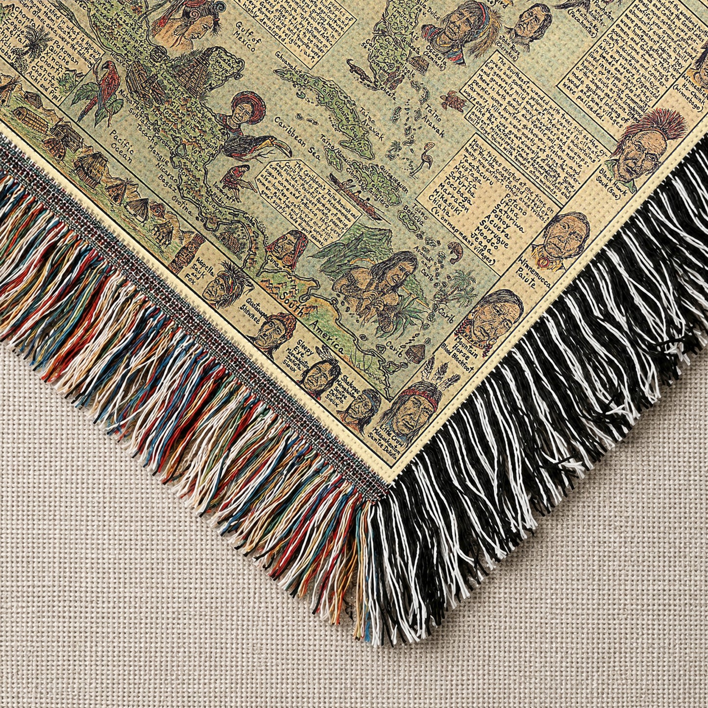Native American Map Woven Throw Blanket - Tribal Heritage Blanket