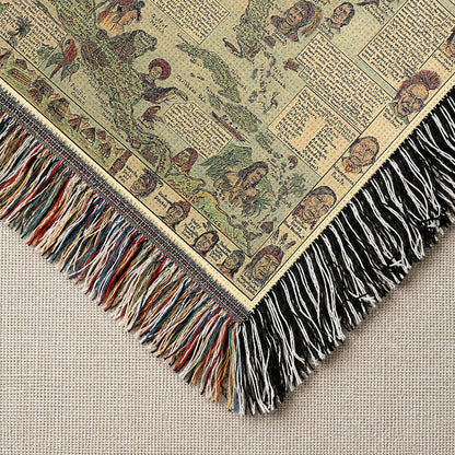 Native American Map Woven Throw Blanket - Tribal Heritage Blanket