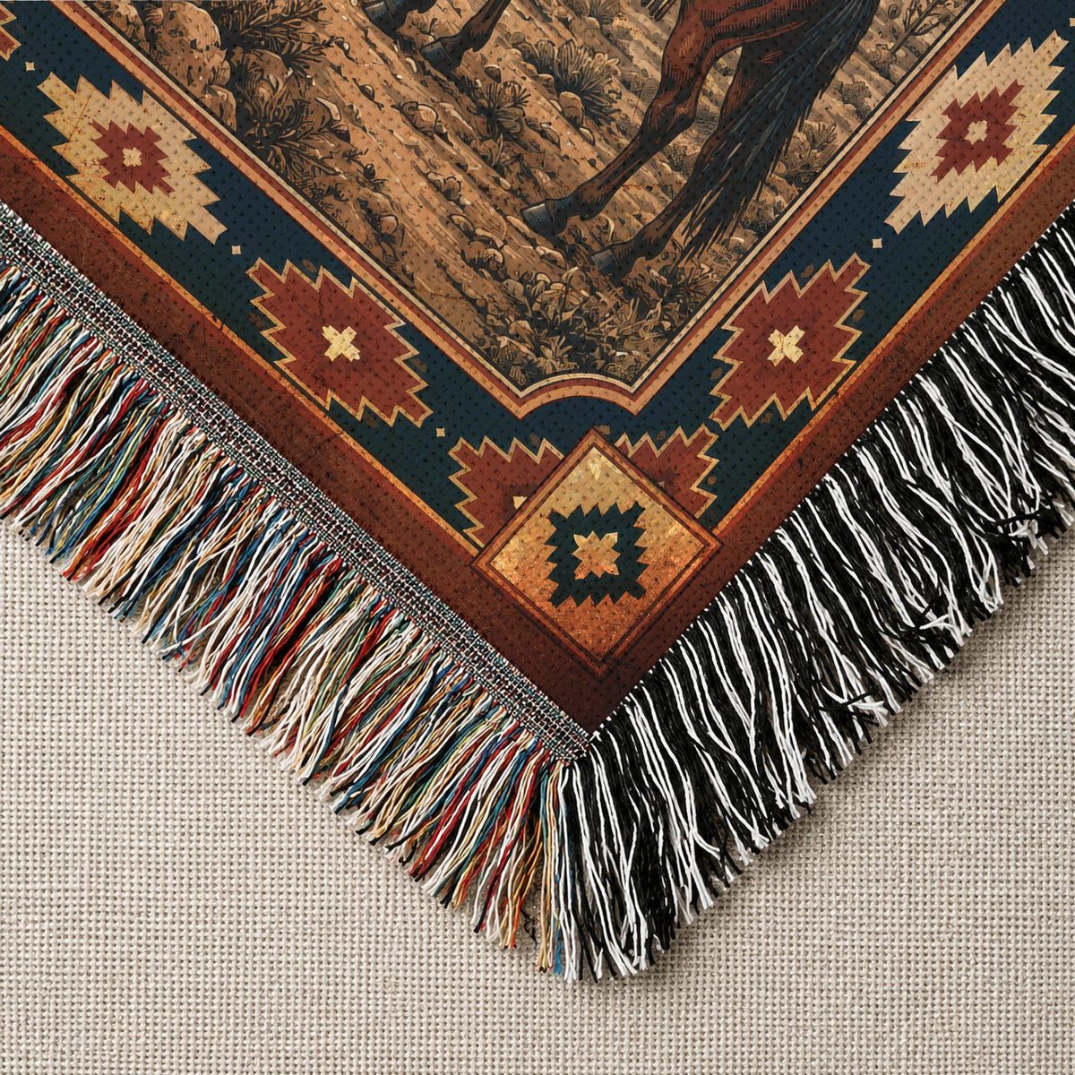 Native American Chief Horseback Moonlight Woven Throw Blanket