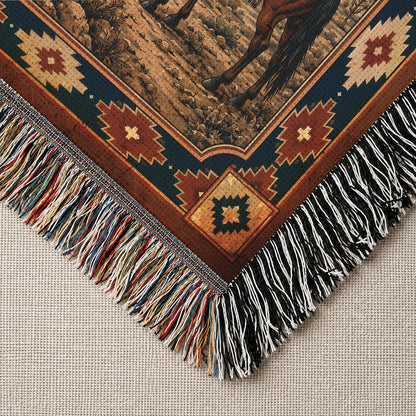 Native American Chief Horseback Moonlight Woven Throw Blanket