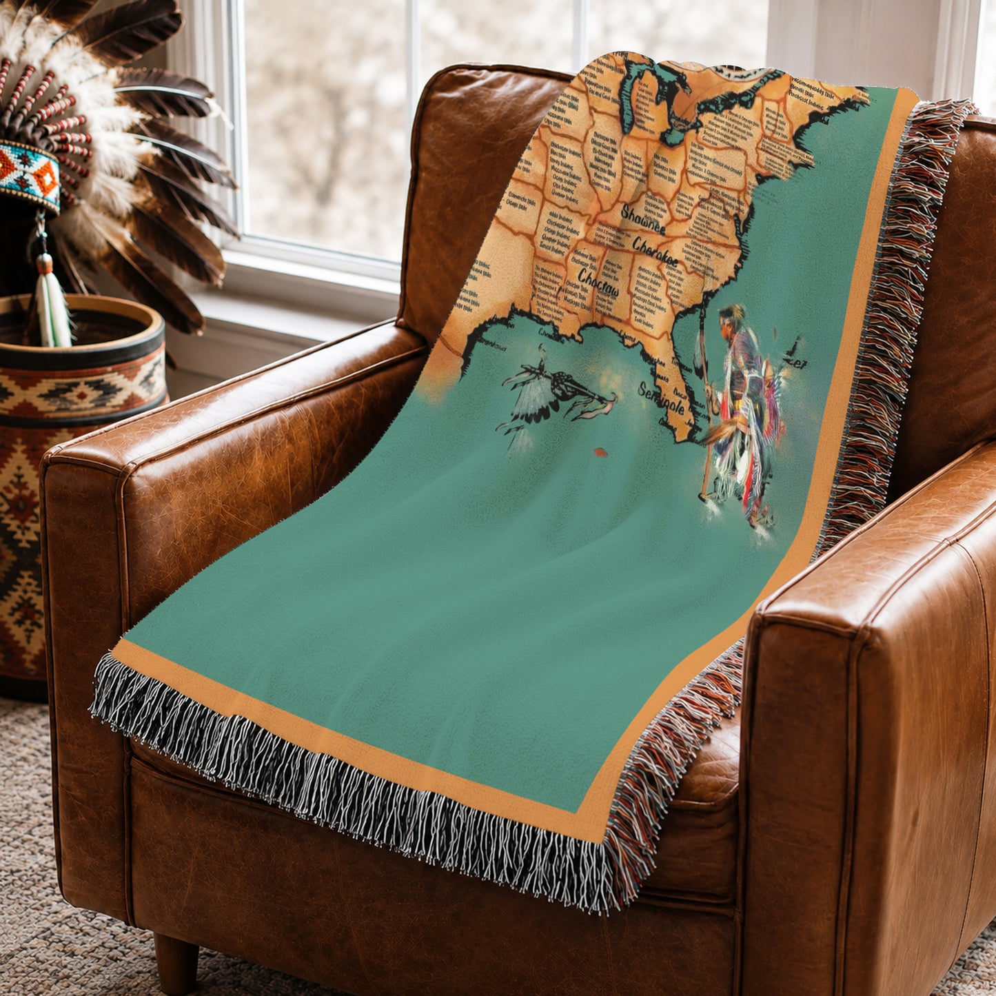 Native American Tribes Map Woven Throw Blanket - Heritage Decor