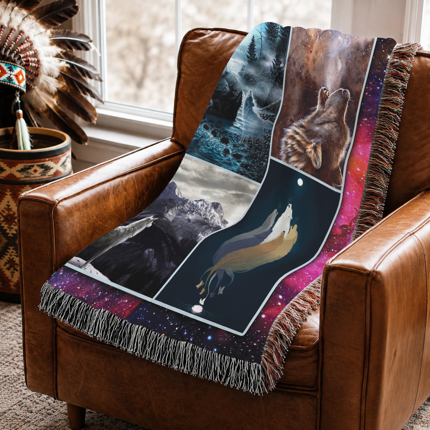 Wolf Woven Throw Blanket - Howling Wolf Nature Home Decor