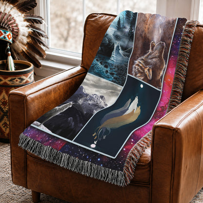 Wolf Woven Throw Blanket - Howling Wolf Nature Home Decor