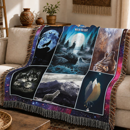 Wolf Woven Throw Blanket - Howling Wolf Nature Home Decor
