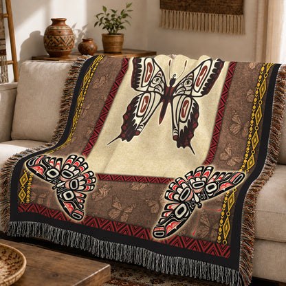 Native American Butterfly Woven Throw Blanket - Tribal Home Decor