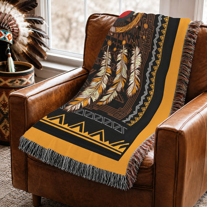 Medicine Wheel Woven Throw Blanket - Indigenous Tribal Decor