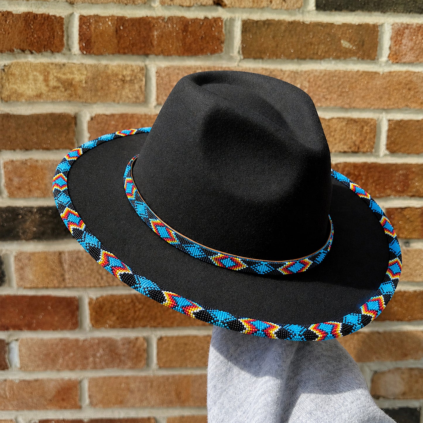 SALE 50% OFF - Dark Blue Pattern Fedora Hatband for Men Women Beaded Brim with Native American Style