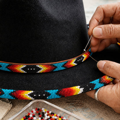 Black Dusk Pattern Fedora Hatband for Men Women Beaded Brim with Native American Style