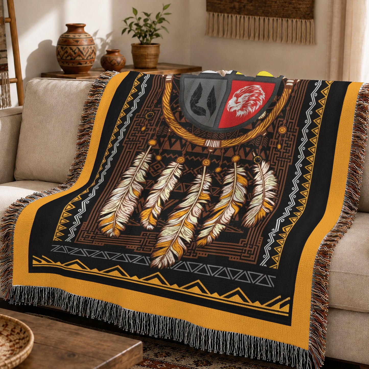 Medicine Wheel Woven Throw Blanket - Indigenous Tribal Decor