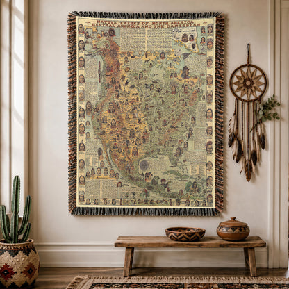 Native American Map Woven Throw Blanket - Tribal Heritage Blanket