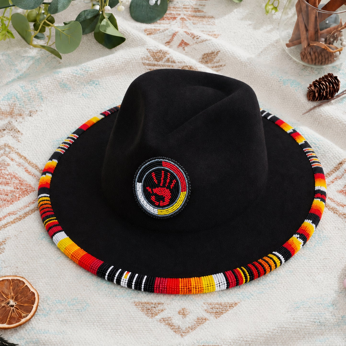MMIW Fedora Hatband for Men Women Beaded Brim with Native American Style