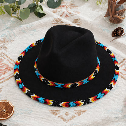 Black Dusk Pattern Fedora Hatband for Men Women Beaded Brim with Native American Style