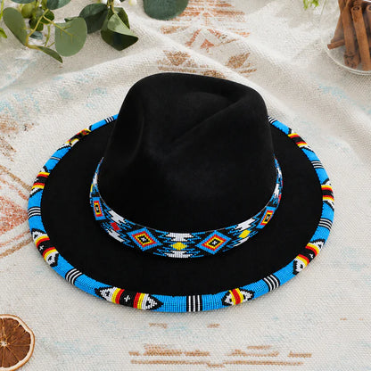 Orange Line Pattern Beaded Fedora Hatband for Men Women Beaded Brim with Native American Style