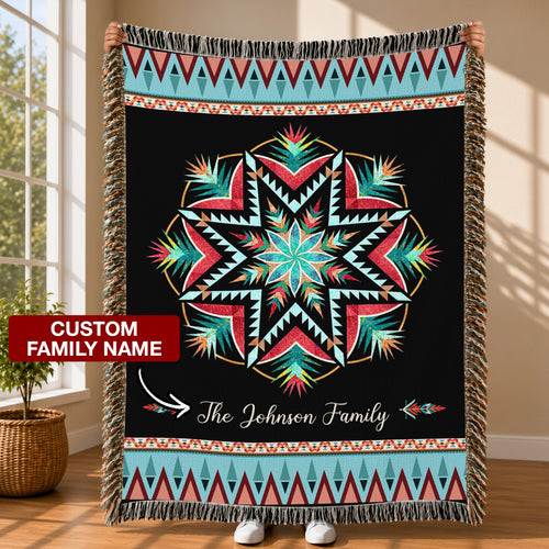 Custom Family Name Tribal Pattern Woven Throw Blanket