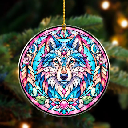 Wolf Acrylic Ornament Stained Glass Style Christmas Decor